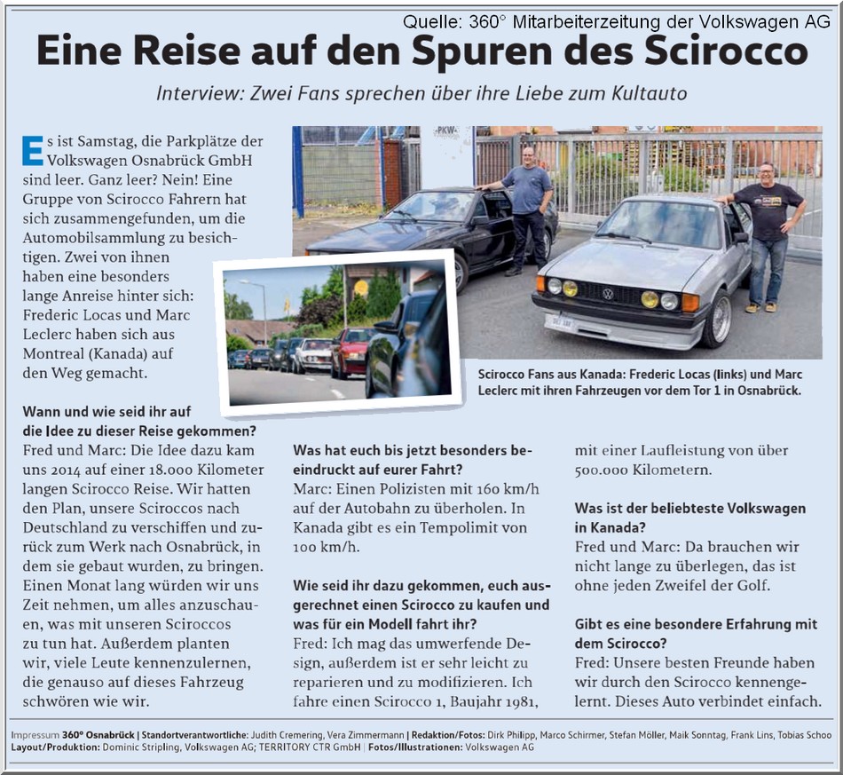 Bericht in der Volkswagen Mitarbeiterzeitung